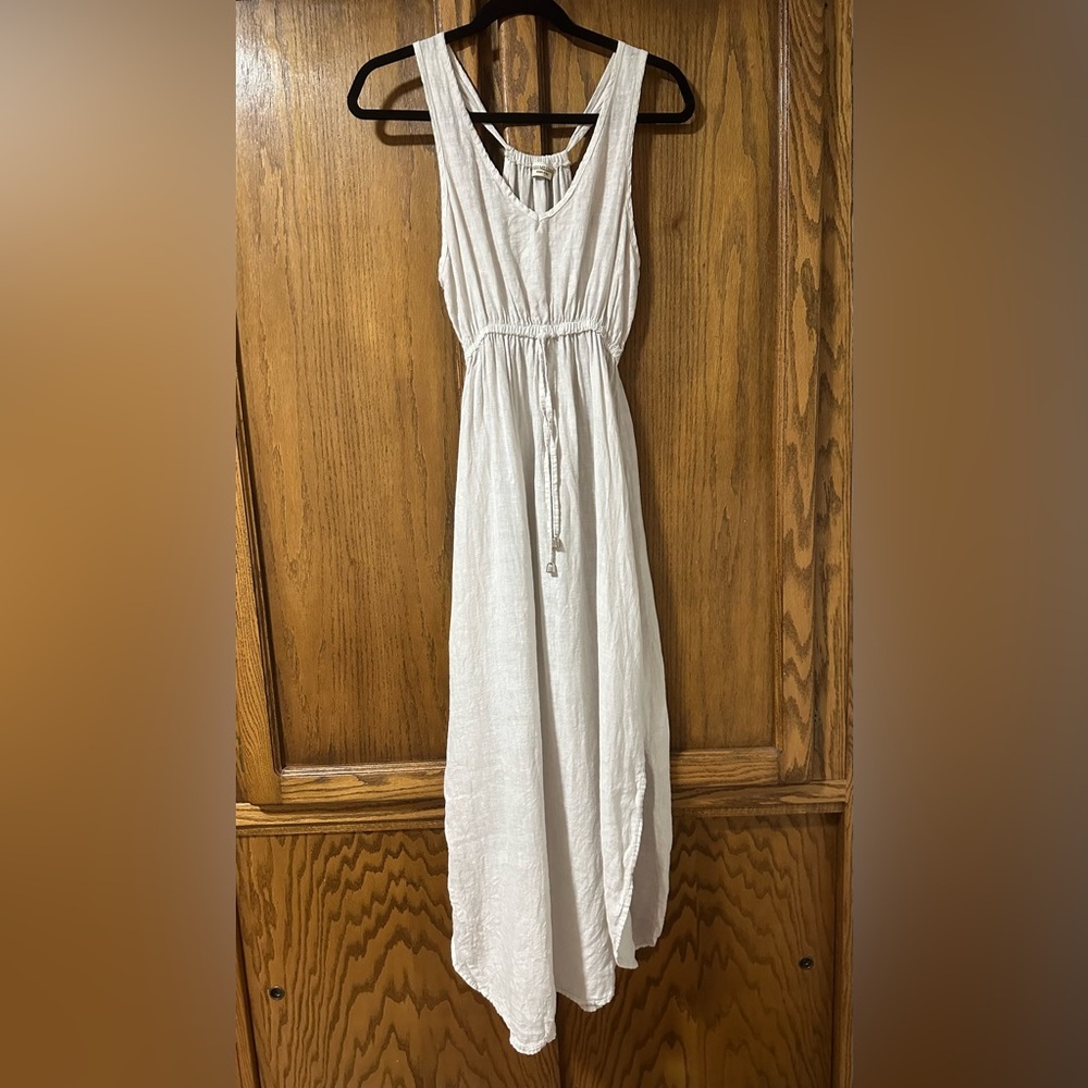 Terzo Millennio Linen Midi Dress V-Neck Elastic Tie Waist made in Italy Sz S